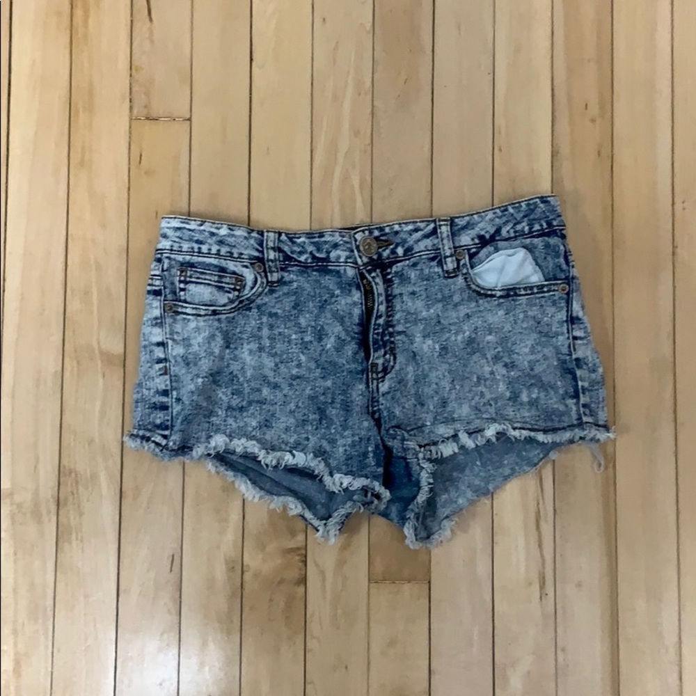Distressed jean shorts